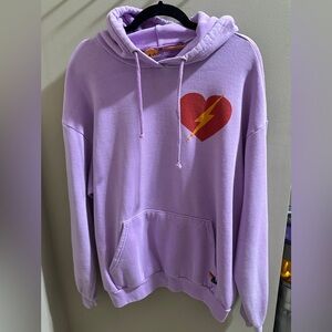 Aviator Nation Lavender Hoodie with Red Heart and Yellow Lightning